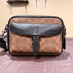 Coach Tan and Black Leather Messenger Bag
